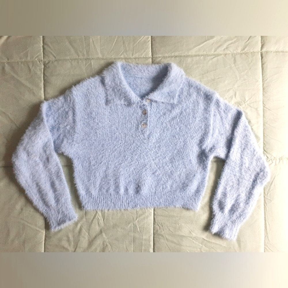 Blue fuzzy crop sweater